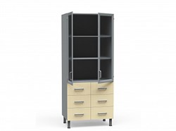 Шкаф-витрина медицинский из ДСП в пластике, со стеклом и ящиками БТ-ШВя-6-80 5220