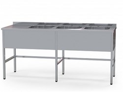 Стол медицинский с 3 мойками и рабочей поверхностью, из нержавеющей стали AISI 304, БТ-СМ3 5240