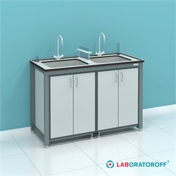 Стол-мойка лабораторный ПР.МЛ2Н.130.60.90 серии “Прагматик” (две раковины из нержавеющей стали) 6232