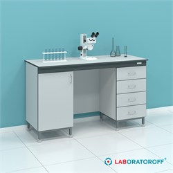 Стол пристенный на опорных тумбах с дверцами и ящиками СТ.СПК.150.60.90 серии Стандарт 6355_6F17C