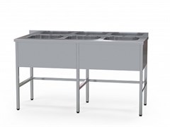 Стол медицинский с 3 мойками, из нержавеющей стали AISI 304, БТ-СМ3 5239