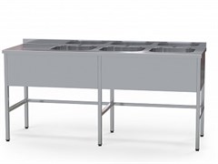 Стол медицинский с 3 мойками и рабочей поверхностью, из нержавеющей стали AISI 304, БТ-СМ3 5240