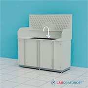 Стол-мойка кислотостойкий ПП.МЛП83.150.68.90 с защитным экраном, сушильным стендом и смесителем 6265